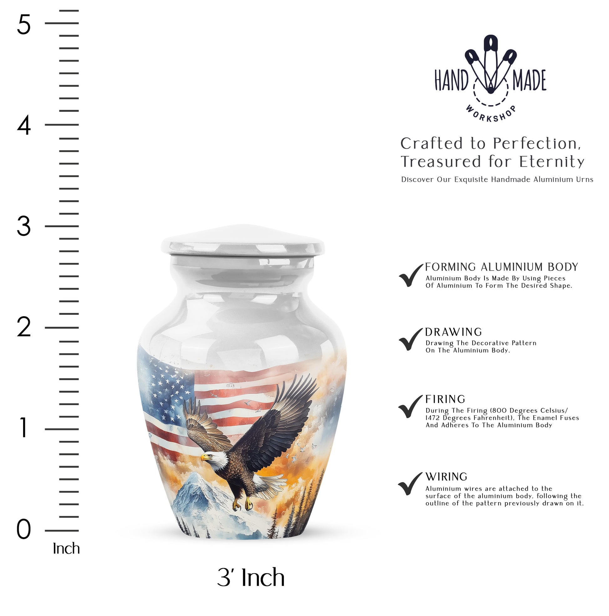 Brushed Silver Eagle Cremation Urn close-up of engraving and surface detail - timeless eagle motif etched into premium metal - mini keepsake memorial for portion of cremation ashes