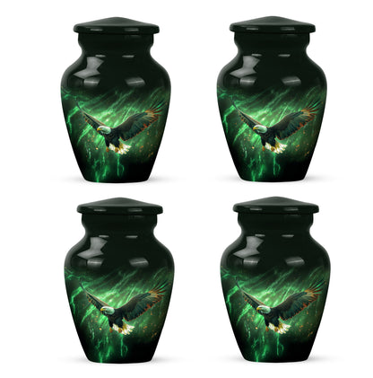 Hunter Green Eagle Cremation Urn side profile showing urn shape - traditional eagle engraving with hand-polished finish - 10 inch aluminum urn for cremated remains