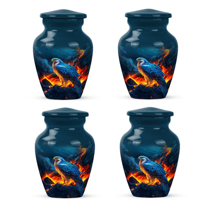 Celestial Blue Eagle Cremation Urn side profile showing urn shape - timeless eagle motif etched into premium metal - 10 inch aluminum urn for cremated remains