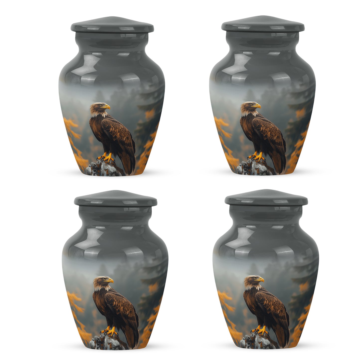 Onyx Black Eagle Cremation Urn side profile showing urn shape - elegant classic eagle relief with fine detailing - 10 inch aluminum urn for cremated remains