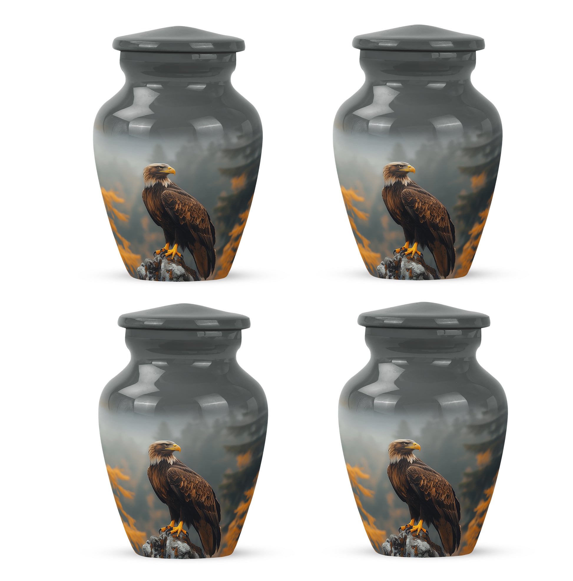 Onyx Black Eagle Cremation Urn side profile showing urn shape - elegant classic eagle relief with fine detailing - 10 inch aluminum urn for cremated remains