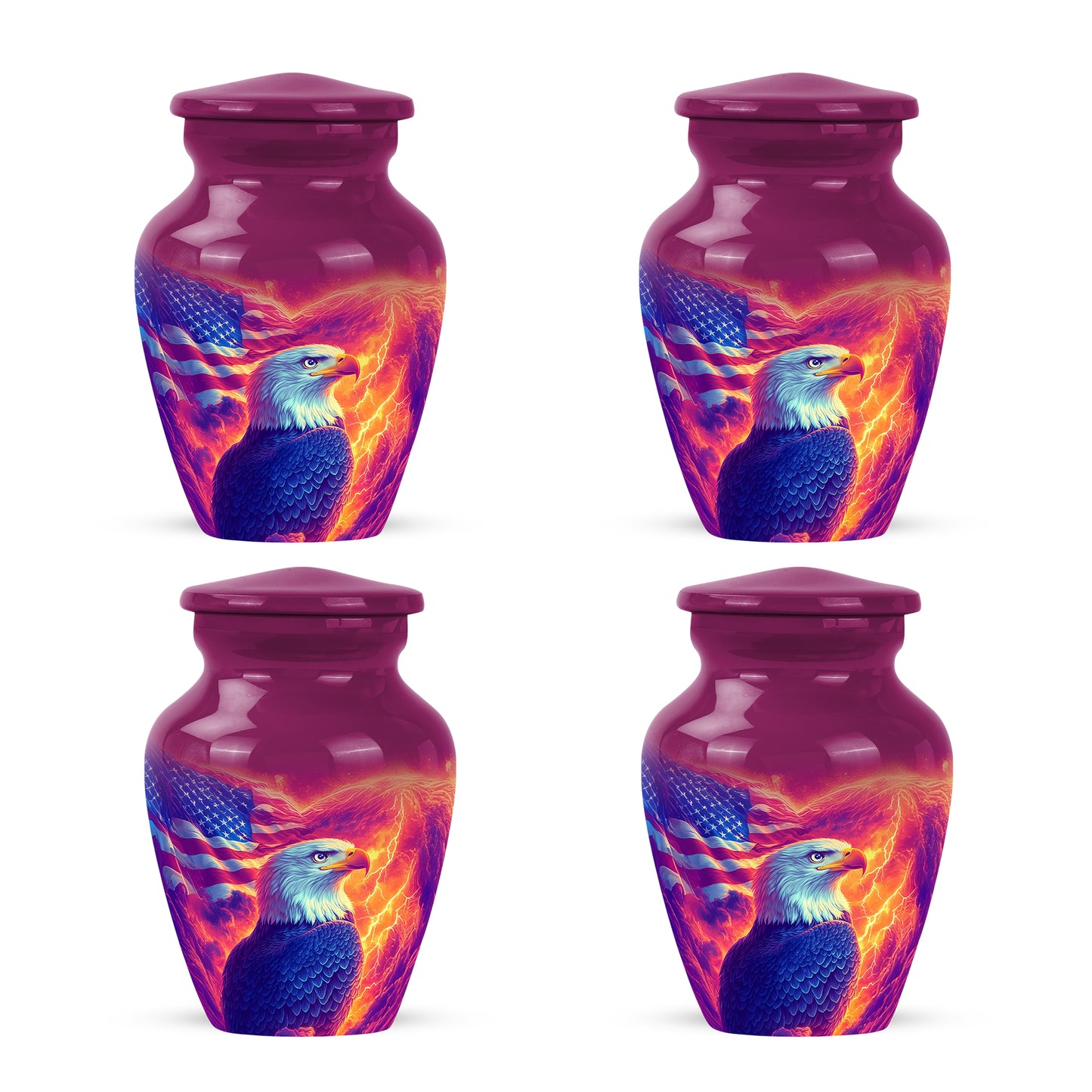 Vintage Pink Eagle Cremation Urn side profile showing urn shape - traditional eagle engraving with hand-polished finish - 10 inch aluminum urn for cremated remains