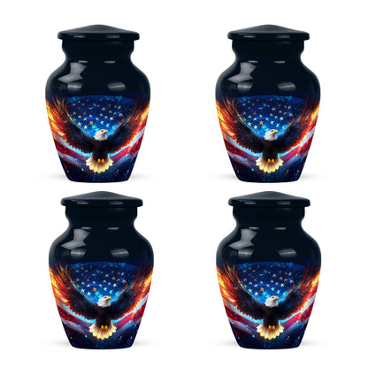 Ebony Eagle Cremation Urn side profile showing urn shape - classic sculpted eagle pattern on smooth aluminum - 10 inch aluminum urn for cremated remains