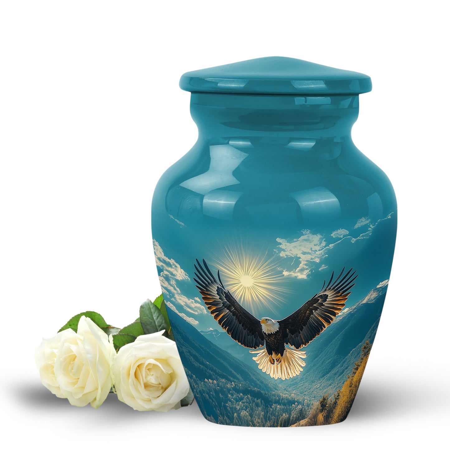 Teal Venerable Eagle Cremation Urns for Human Ashes - 10-inch, 200 cu in - Yatskia