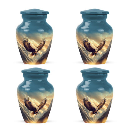 Cobalt Blue Eagle Cremation Urn side profile showing urn shape - traditional eagle engraving with hand-polished finish - 10 inch aluminum urn for cremated remains
