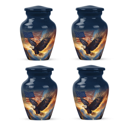 Soft Blue Eagle Cremation Urn side profile showing urn shape - elegant classic eagle relief with fine detailing - 10 inch aluminum urn for cremated remains
