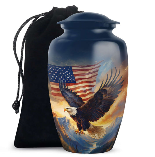 Eagle Cremation Urn for Ashes - American Flag Patriotic Memorial Ashes Keepsake