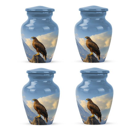 Misty Blue Eagle Cremation Urn side profile showing urn shape - timeless eagle motif etched into premium metal - 10 inch aluminum urn for cremated remains