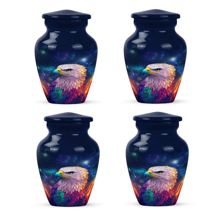 Sky Blue Eagle Cremation Urn side profile showing urn shape - classic sculpted eagle pattern on smooth aluminum - 10 inch aluminum urn for cremated remains