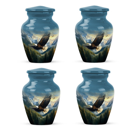 Twilight Blue Eagle Cremation Urn side profile showing urn shape - traditional eagle engraving with hand-polished finish - 10 inch aluminum urn for cremated remains