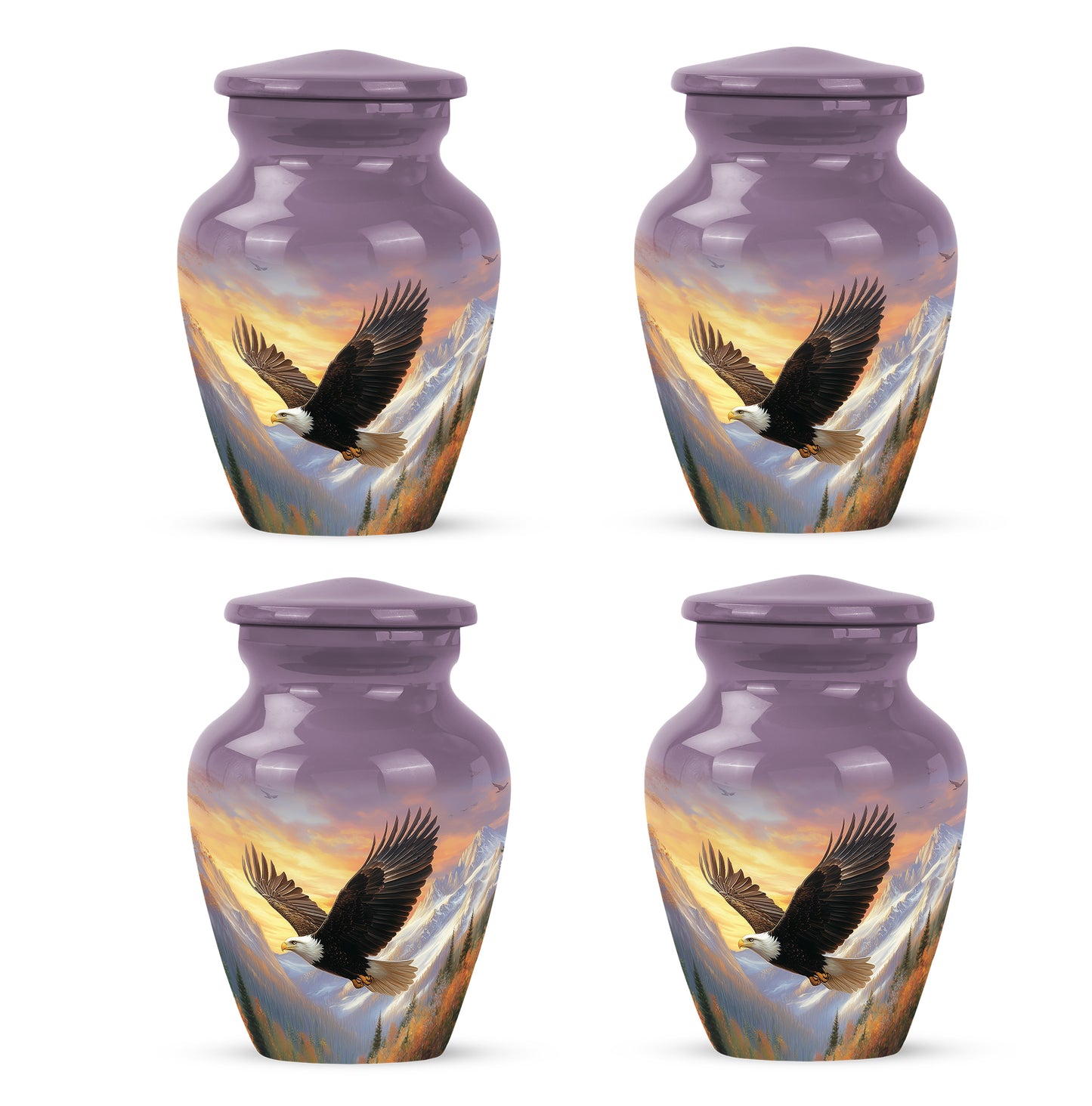 Blush Pink Eagle Cremation Urn side profile showing urn shape - timeless eagle motif etched into premium metal - 10 inch aluminum urn for cremated remains