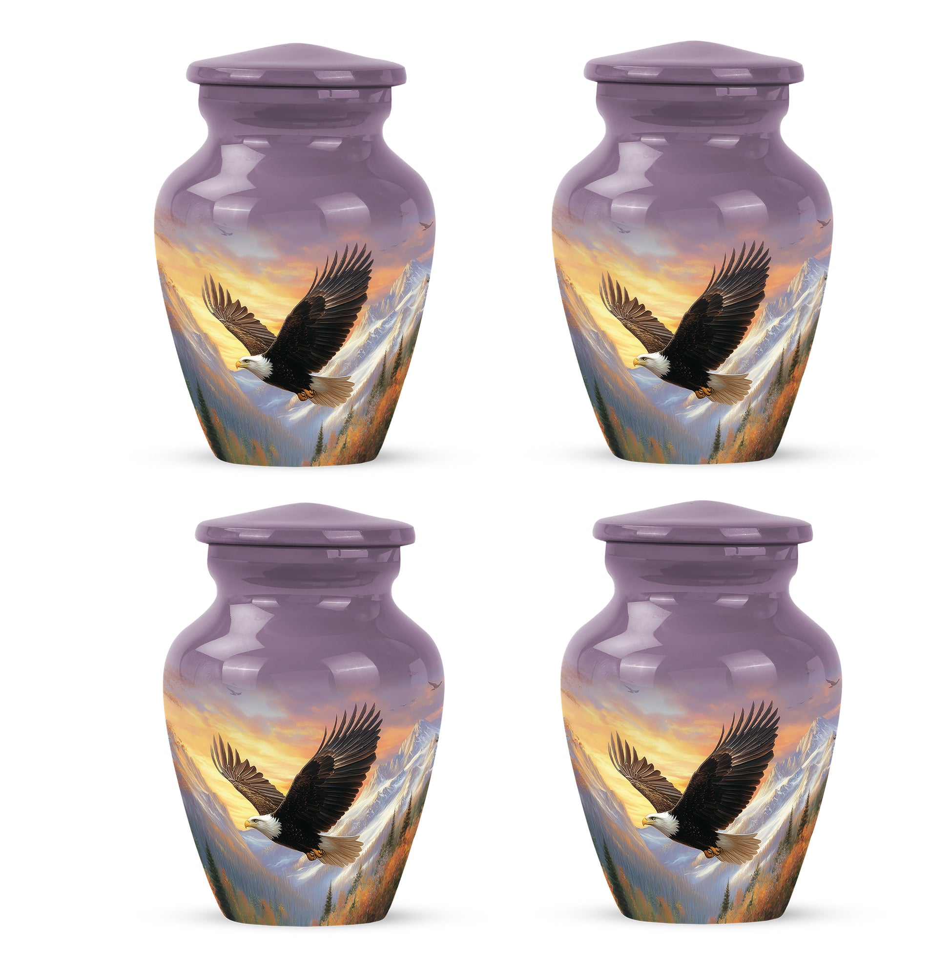 Blush Pink Eagle Cremation Urn side profile showing urn shape - timeless eagle motif etched into premium metal - 10 inch aluminum urn for cremated remains