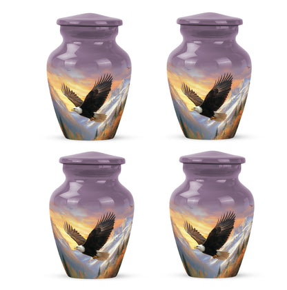 Blush Pink Eagle Cremation Urn side profile showing urn shape - timeless eagle motif etched into premium metal - 10 inch aluminum urn for cremated remains