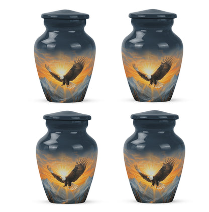 Indigo Eagle Cremation Urn side profile showing urn shape - classic sculpted eagle pattern on smooth aluminum - 10 inch aluminum urn for cremated remains