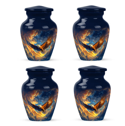 Slate Blue Eagle Cremation Urn side profile showing urn shape - classic sculpted eagle pattern on smooth aluminum - 10 inch aluminum urn for cremated remains