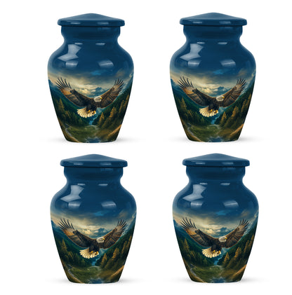 Pastel Blue Eagle Cremation Urn side profile showing urn shape - timeless eagle motif etched into premium metal - 10 inch aluminum urn for cremated remains