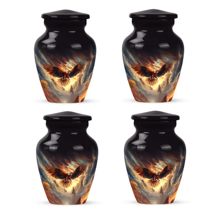 Ebony Eagle Cremation Urn side profile showing urn shape - timeless eagle motif etched into premium metal - 10 inch aluminum urn for cremated remains