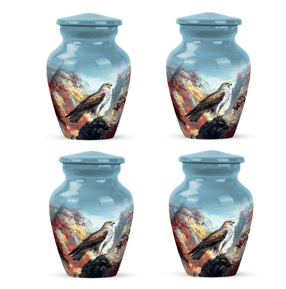 Calming Blue Eagle Cremation Urn side profile showing urn shape - elegant classic eagle relief with fine detailing - 10 inch aluminum urn for cremated remains