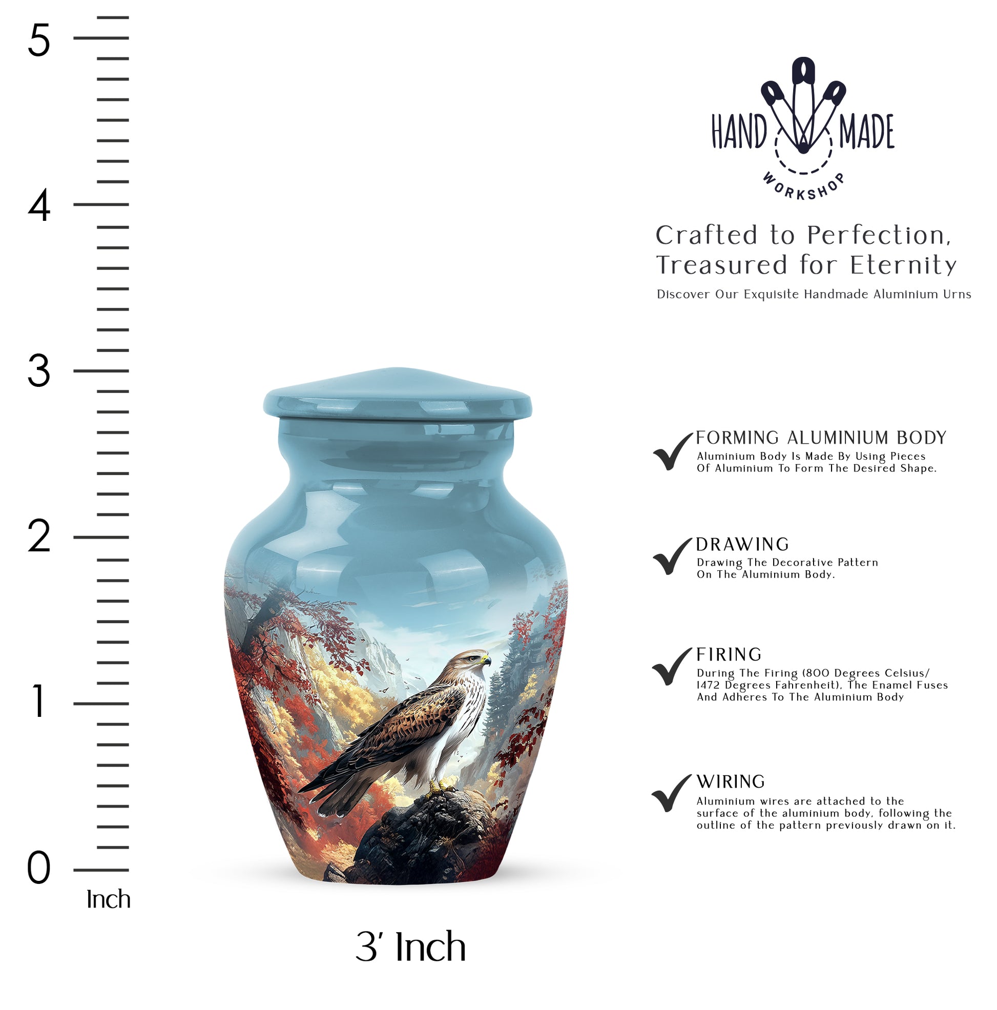 Serene Blue Eagle Cremation Urn close-up of engraving and surface detail - elegant classic eagle relief with fine detailing - mini keepsake memorial for portion of cremation ashes