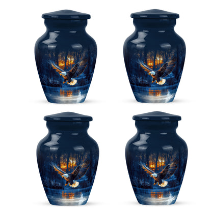Steel Blue Eagle Cremation Urn side profile showing urn shape - traditional eagle engraving with hand-polished finish - 10 inch aluminum urn for cremated remains