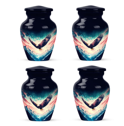 Cobalt Blue Eagle Cremation Urn side profile showing urn shape - elegant classic eagle relief with fine detailing - 10 inch aluminum urn for cremated remains