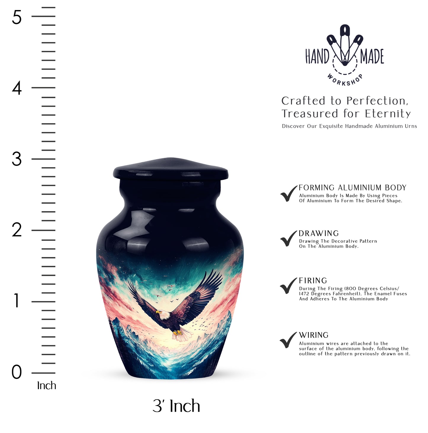 Serene Blue Eagle Cremation Urn close-up of engraving and surface detail - elegant classic eagle relief with fine detailing - mini keepsake memorial for portion of cremation ashes
