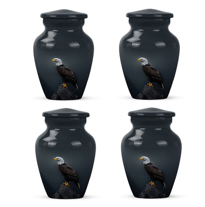 Steel Blue Eagle Cremation Urn side profile showing urn shape - elegant classic eagle relief with fine detailing - 10 inch aluminum urn for cremated remains