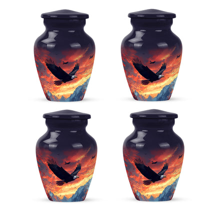 Misty Blue Eagle Cremation Urn side profile showing urn shape - classic sculpted eagle pattern on smooth aluminum - 10 inch aluminum urn for cremated remains