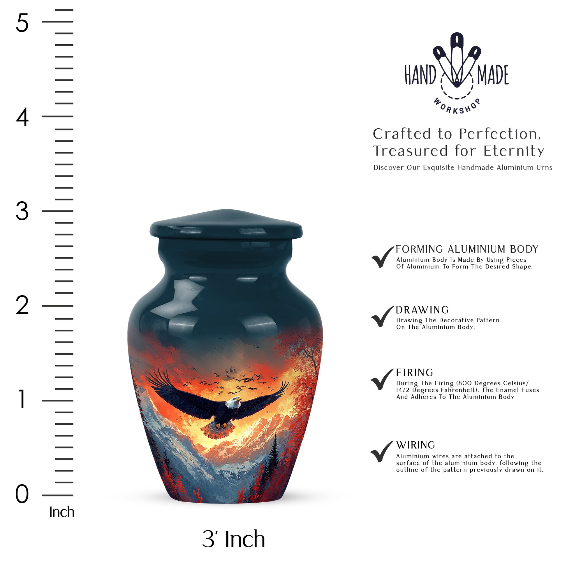 Serene Blue Eagle Cremation Urn close-up of engraving and surface detail - elegant classic eagle relief with fine detailing - mini keepsake memorial for portion of cremation ashes