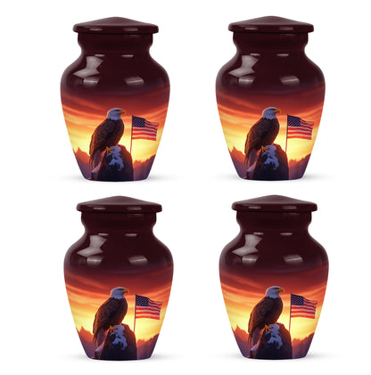 Wine Red Eagle Cremation Urn side profile showing urn shape - timeless eagle motif etched into premium metal - 10 inch aluminum urn for cremated remains