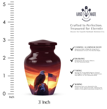 Wine Red Eagle Cremation Urn close-up of engraving and surface detail - timeless eagle motif etched into premium metal - mini keepsake memorial for portion of cremation ashes