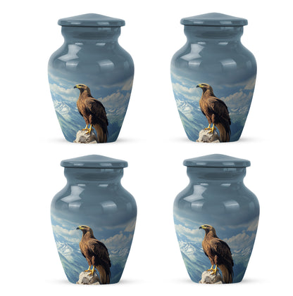 Royal Blue Eagle Cremation Urn side profile showing urn shape - elegant classic eagle relief with fine detailing - 10 inch aluminum urn for cremated remains