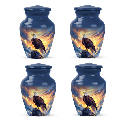 Misty Blue Eagle Cremation Urn side profile showing urn shape - classic sculpted eagle pattern on smooth aluminum - 10 inch aluminum urn for cremated remains