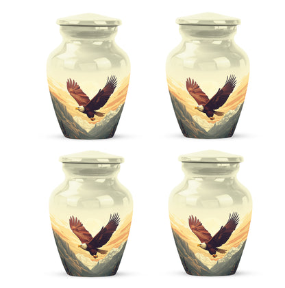 Amber Gold Eagle Cremation Urn side profile showing urn shape - classic sculpted eagle pattern on smooth aluminum - 10 inch aluminum urn for cremated remains