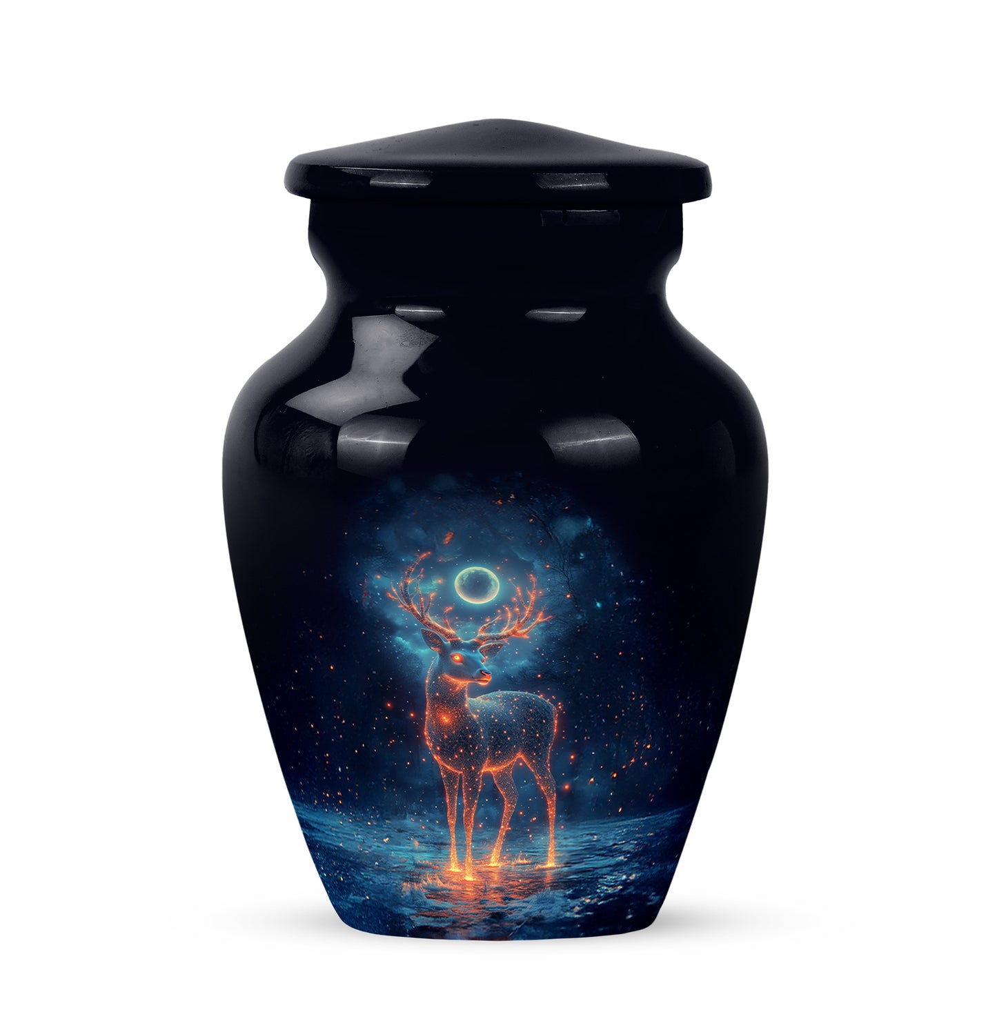 Black Serene Deer Memorial Urn for Ashes - 10-inch, 200 cu in - Yatskia