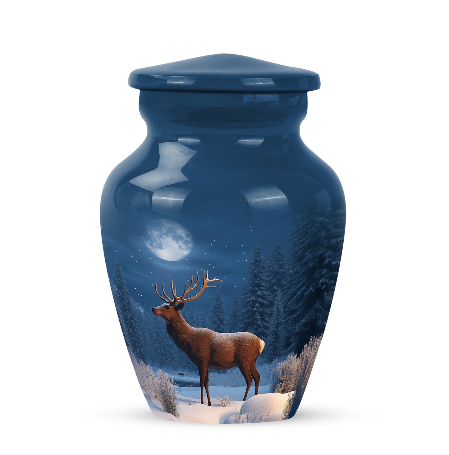 Blue Serene Deer Memorial Urn for Ashes - 10-inch, 200 cu in - Yatskia