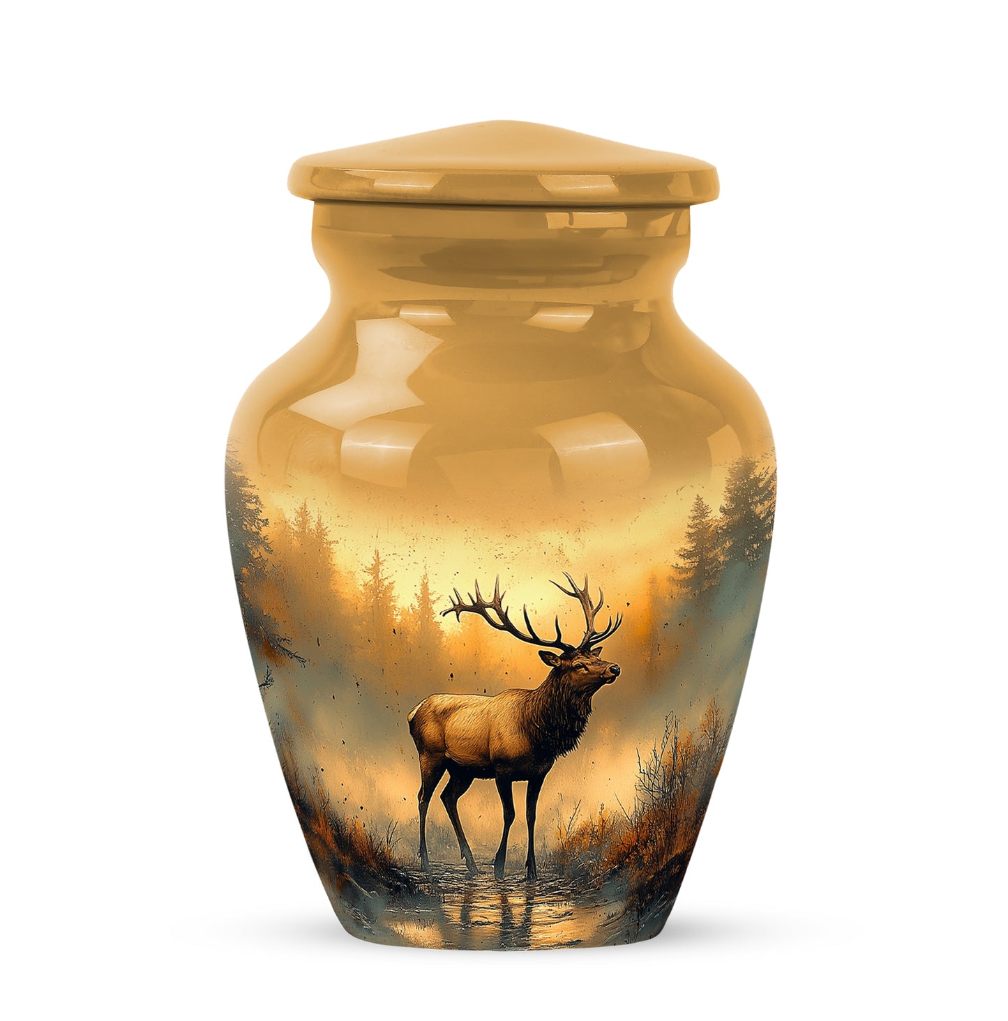 Personalized Gold Cherished Deer Cremation Urns for Human Ashes - 10-inch, 200 cu in - Yatskia