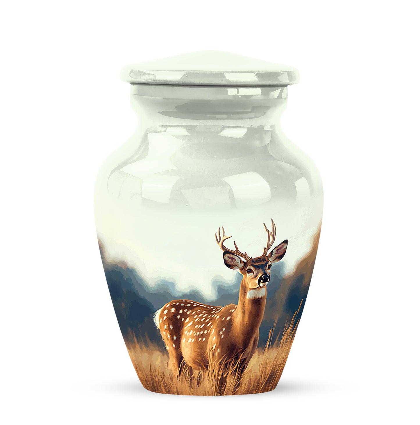 Personalized Silver Heavenly Deer Cremation Urns for Human Ashes - 10-inch, 200 cu in - Yatskia