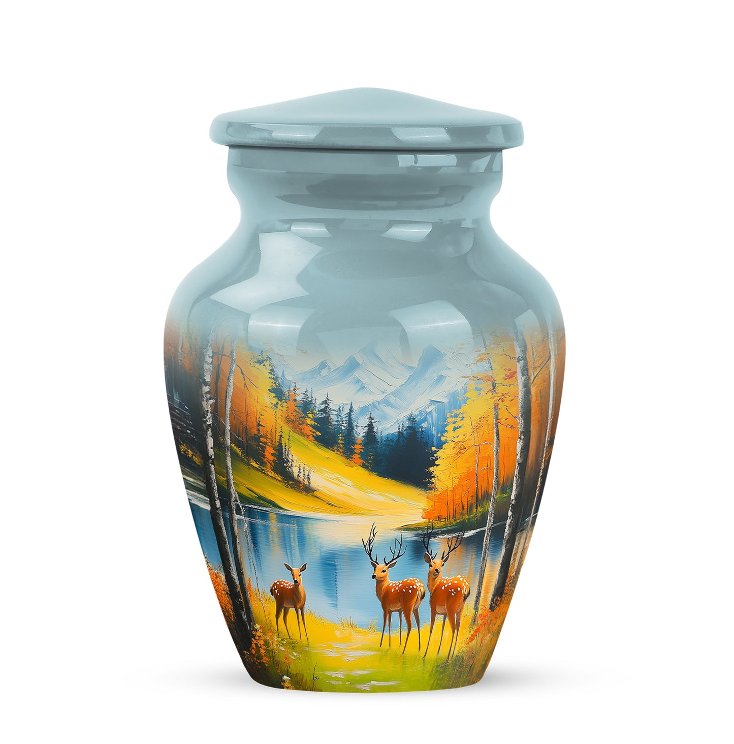 Blessed Deer Cremation Urns for Human Ashes - Teal 10-inch - Yatskia
