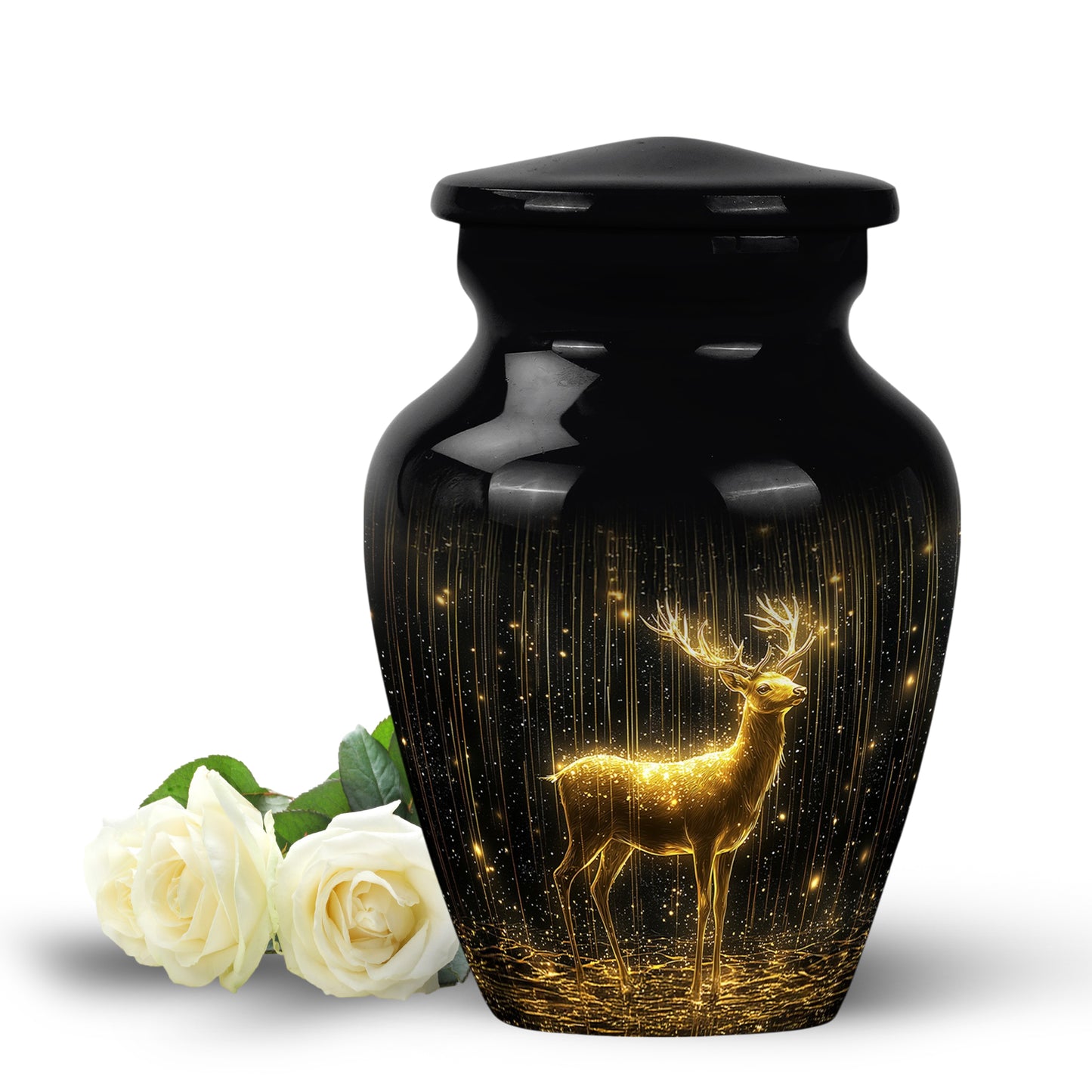 Resplendent Black Deer Cremation Urn for Ashes - 10-inch, 200 cu in - Yatskia