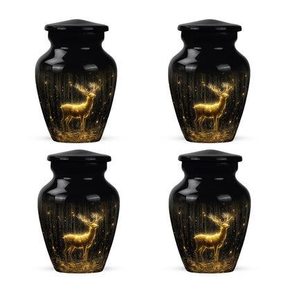 Midnight Black Deer Cremation Urn side profile showing urn shape - elegant classic deer relief with fine detailing - 10 inch aluminum urn for cremated remains