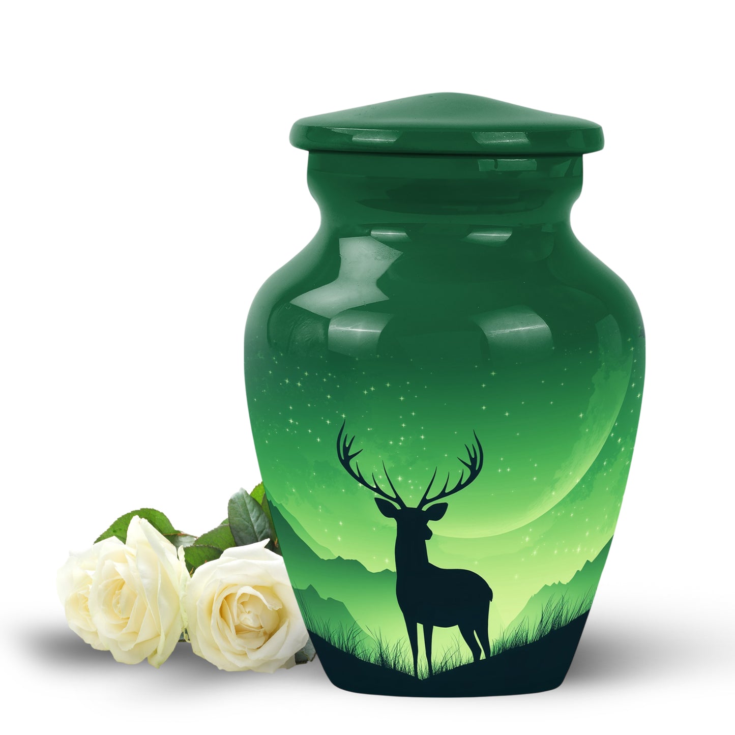 Personalized Green Deer Cremation Urns for Ashes - Peaceful 10-inch - Yatskia