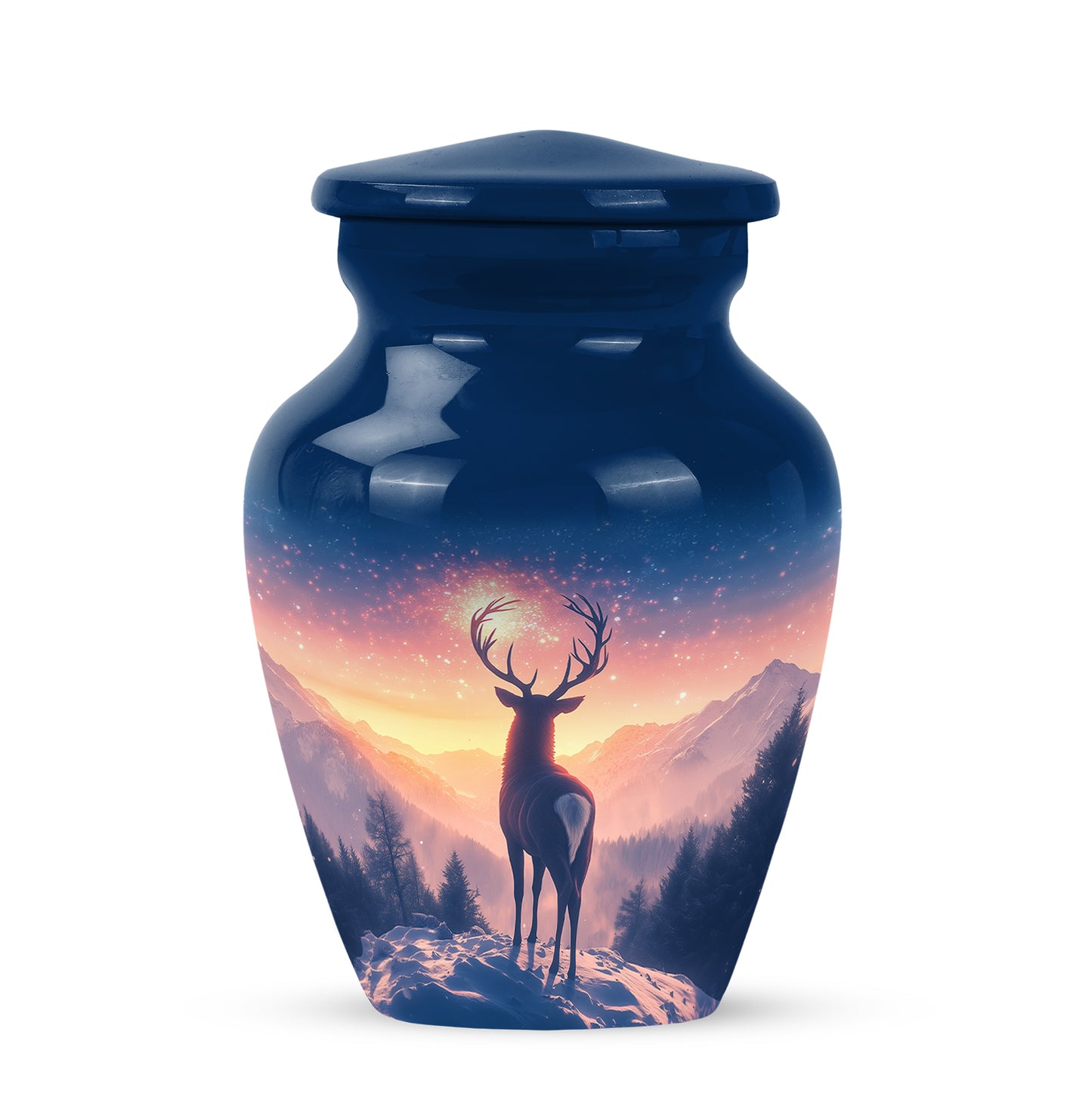Blue Comforting Deer Memorial Urn for Ashes - 10-inch, 200 cu in - Yatskia