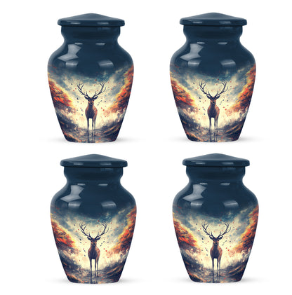 Slate Blue Deer Cremation Urn side profile showing urn shape - classic sculpted deer pattern on smooth aluminum - 10 inch aluminum urn for cremated remains