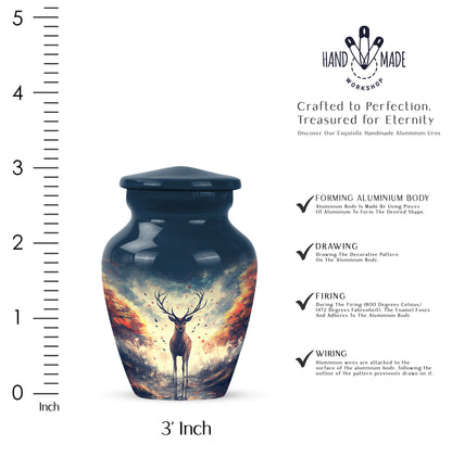 Twilight Blue Deer Cremation Urn close-up of engraving and surface detail - elegant classic deer relief with fine detailing - mini keepsake memorial for portion of cremation ashes