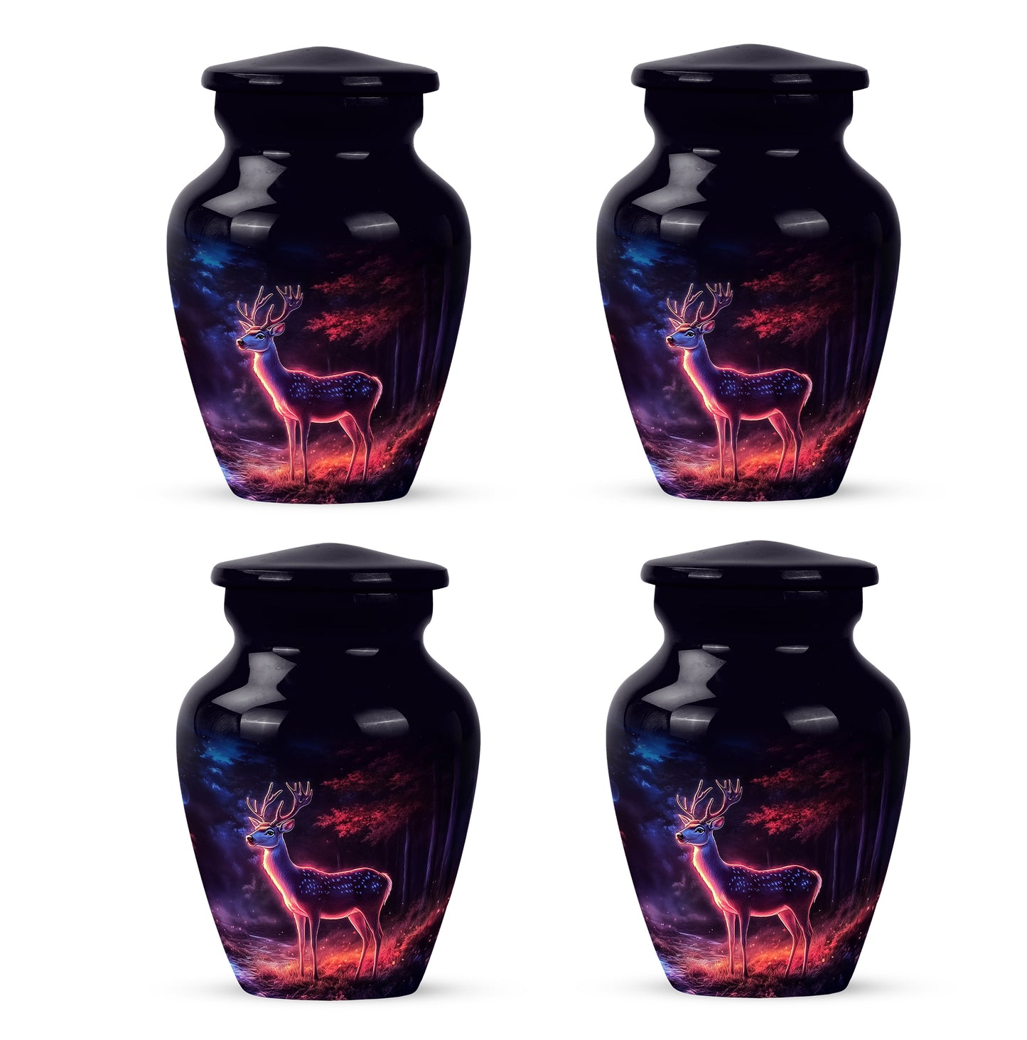 Charcoal Black Deer Cremation Urn side profile showing urn shape - elegant classic deer relief with fine detailing - 10 inch aluminum urn for cremated remains