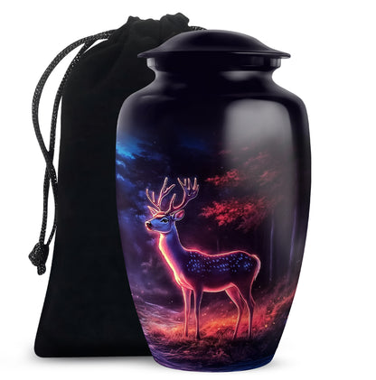 Obsidian Black Deer Cremation Urn angled view of lid and engraved motif - elegant classic deer relief with fine detailing - full-size 10 inch 200 cubic inch adult cremation urn
