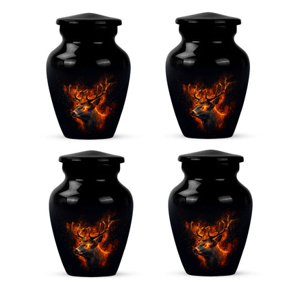 Deep Black Deer Cremation Urn side profile showing urn shape - timeless deer motif etched into premium metal - 10 inch aluminum urn for cremated remains