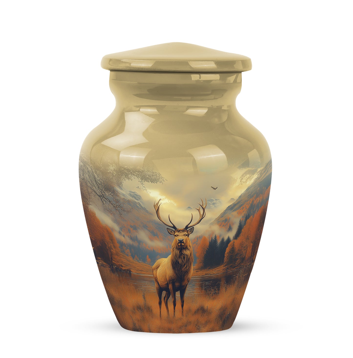 Personalized Elegant Deer Cremation Urns - Gold 10-inch, 200 cu in - Yatskia