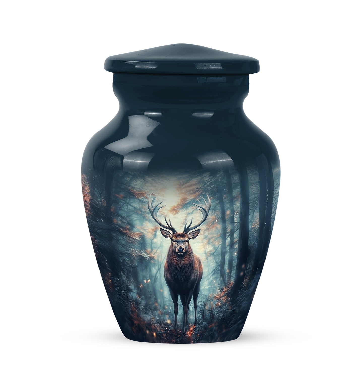 Luminous Blue Deer Comfort Urn for Human Ashes - 10-inch, 200 cu in - Yatskia